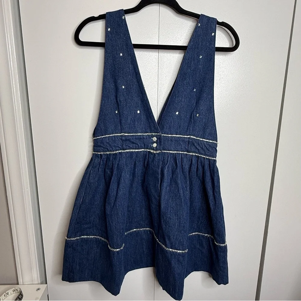 Free People Aultry Embellished Mini Dress Denim Rhinestones Small NWT - Picture 5 of 10